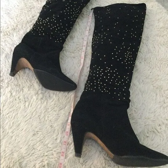 Dolce Vita 6.5 suede black boots gold studs