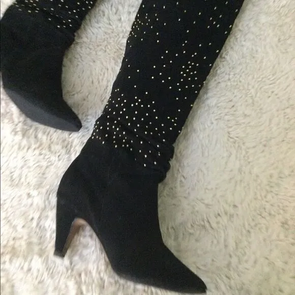 Dolce Vita 6.5 suede black boots gold studs