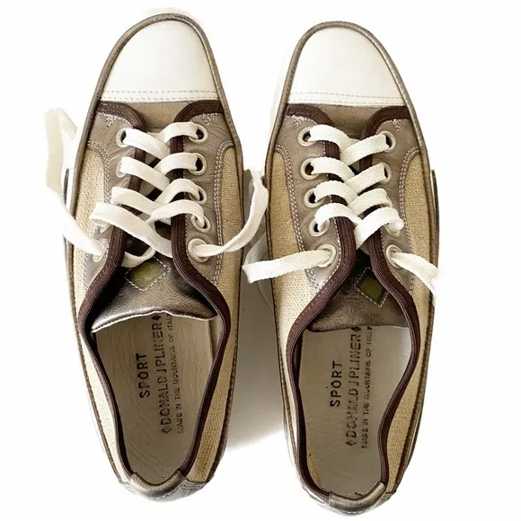 Donald J Pliner Leather and Canvas Sneakers Sport Cori Made in Italy