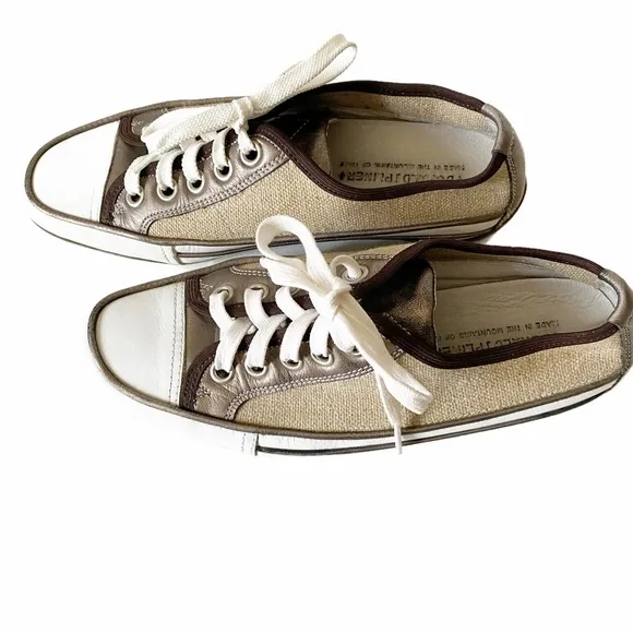 Donald J Pliner Leather and Canvas Sneakers Sport Cori Made in Italy