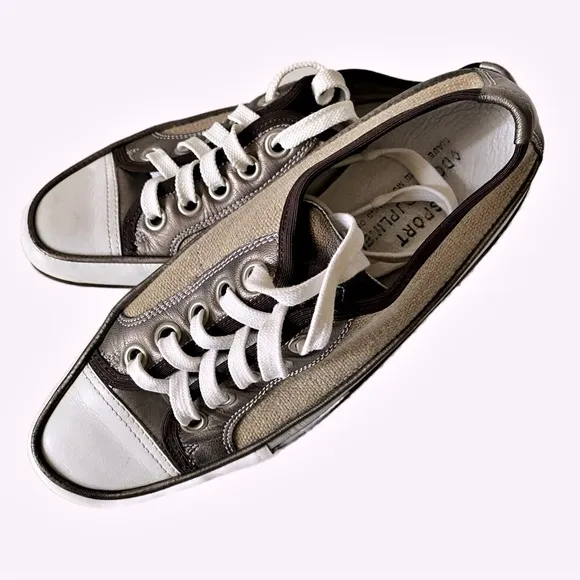 Donald J Pliner Leather and Canvas Sneakers Sport Cori Made in Italy