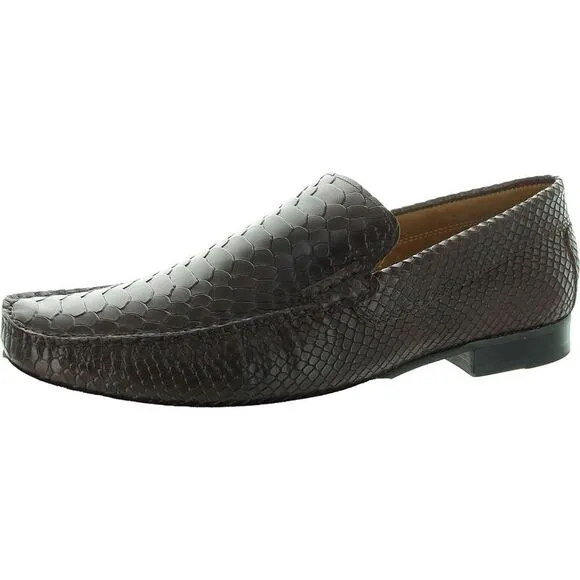 Donald J. Pliner Mens Brown Snake Print Leather Loafers New