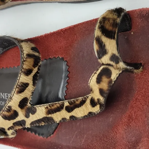Donald J Pliner Toe Slide Sandals Flat Leapord Animal Print Calf Hair Size 8