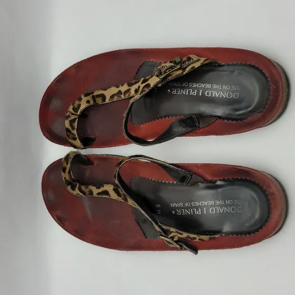 Donald J Pliner Toe Slide Sandals Flat Leapord Animal Print Calf Hair Size 8
