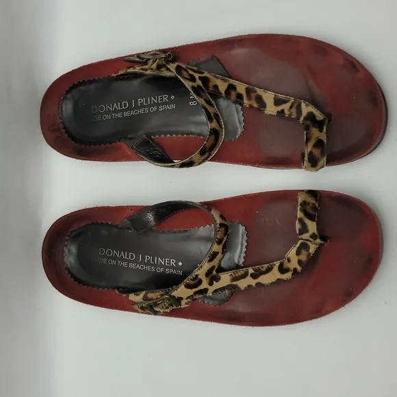 Donald J Pliner Toe Slide Sandals Flat Leapord Animal Print Calf Hair Size 8