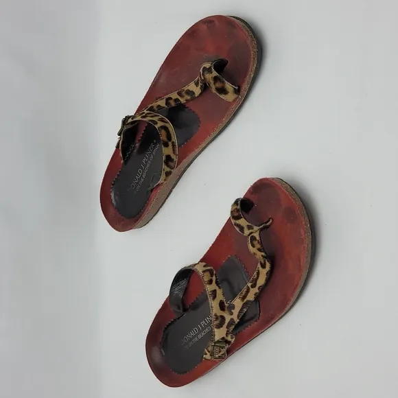 Donald J Pliner Toe Slide Sandals Flat Leapord Animal Print Calf Hair Size 8