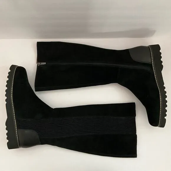 Donald Pliner Codie Black Suede Boots Elasticized Calf Size 10