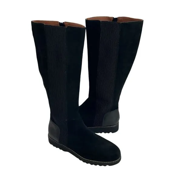 Donald Pliner Codie Black Suede Boots Elasticized Calf Size 10
