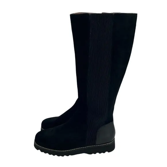 Donald Pliner Codie Black Suede Boots Elasticized Calf Size 10