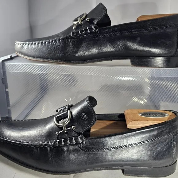 Donald Pliner Mens Decio Slip -On Black Leather Loafers With Metal Bit Detail Si