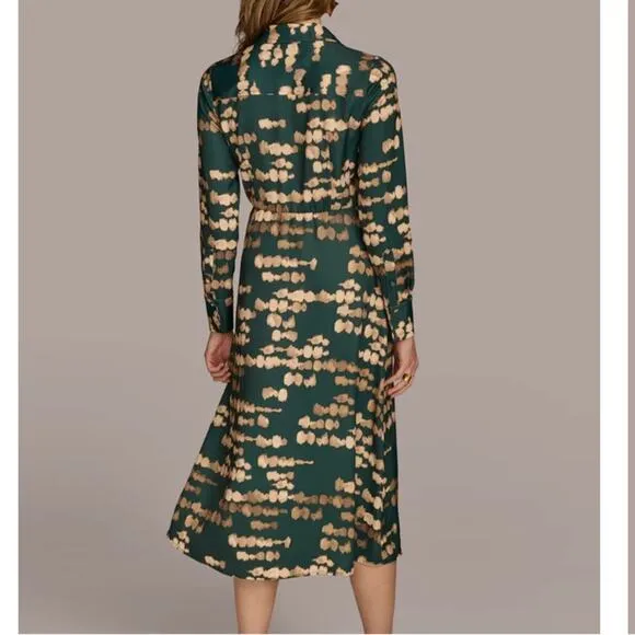 Donna Karen New York $179 nwt green satin printed midi dress 10 M