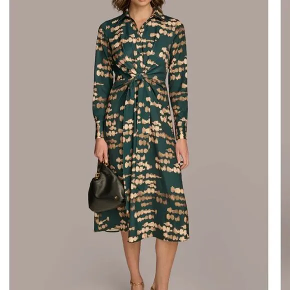 Donna Karen New York $179 nwt green satin printed midi dress 10 M