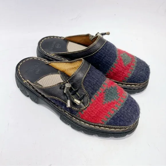 Double H Boots Southwestern Blanket Style Vintage Leather Clogs Slip On Western