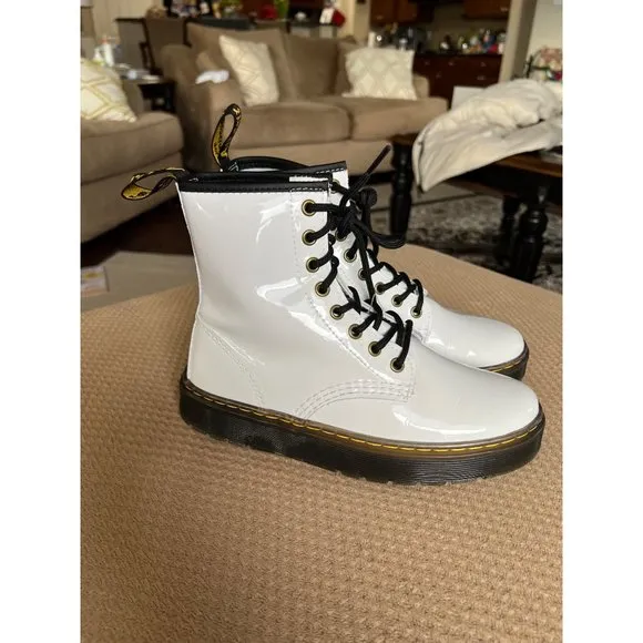 Dr. Marten White Patent Leaver Zavala Boots - Size 7‎ - NWOT