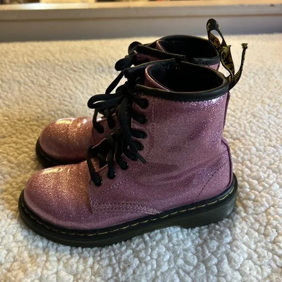 Dr. Martens 1460 Glitter J Girls Size 13 Y Pink Classic Combat Side Zip Boots