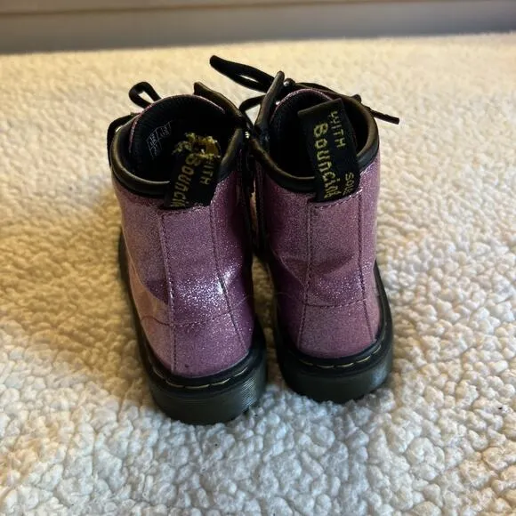Dr. Martens 1460 Glitter J Girls Size 13 Y Pink Classic Combat Side Zip Boots