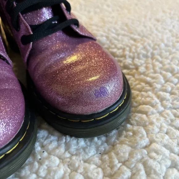 Dr. Martens 1460 Glitter J Girls Size 13 Y Pink Classic Combat Side Zip Boots