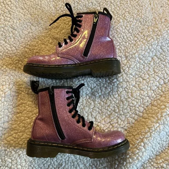 Dr. Martens 1460 Glitter J Girls Size 13 Y Pink Classic Combat Side Zip Boots