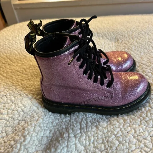 Dr. Martens 1460 Glitter J Girls Size 13 Y Pink Classic Combat Side Zip Boots