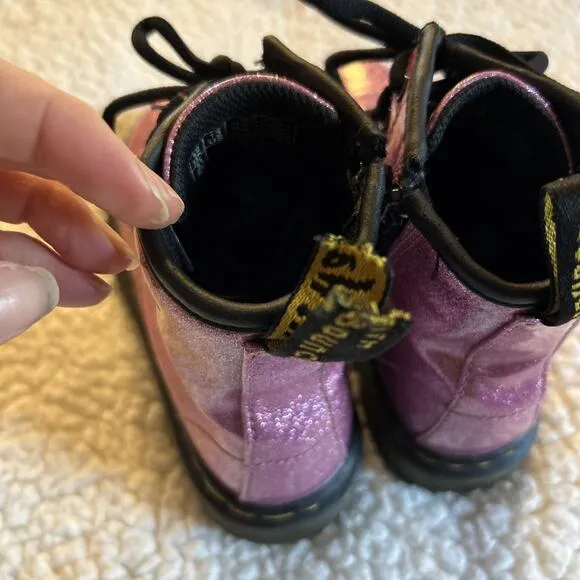 Dr. Martens 1460 Glitter J Girls Size 13 Y Pink Classic Combat Side Zip Boots