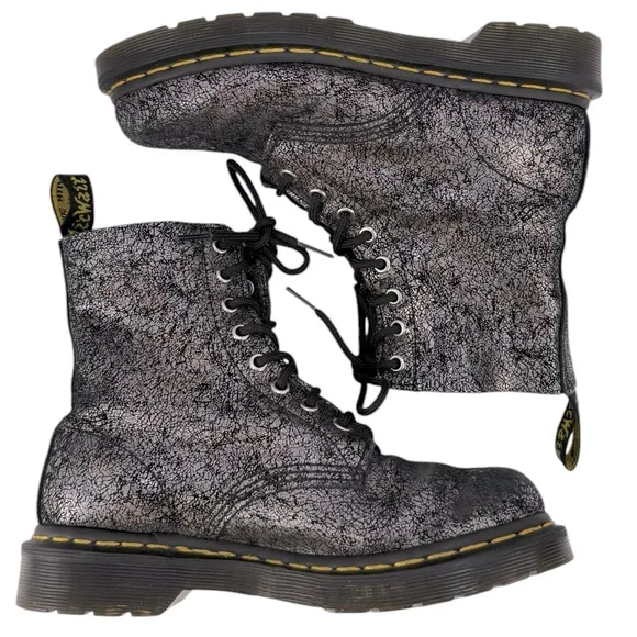 Dr. Martens 1460 Pascal Black Iridescent Metallic Crackle Leather Combat Boots