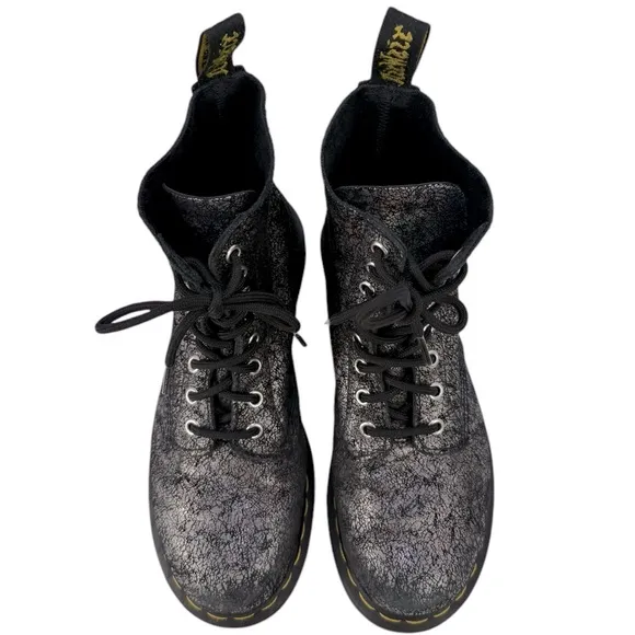 Dr. Martens 1460 Pascal Black Iridescent Metallic Crackle Leather Combat Boots