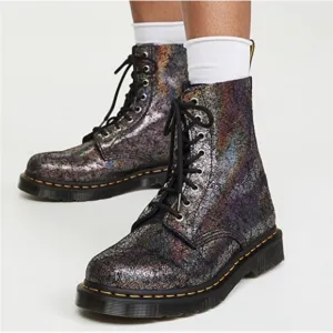 Dr. Martens 1460 Pascal Black Iridescent Metallic Crackle Leather Combat Boots
