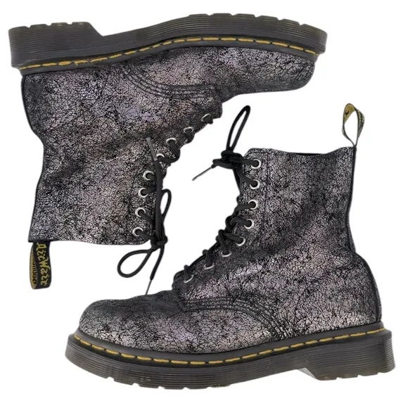 Dr. Martens 1460 Pascal Black Iridescent Metallic Crackle Leather Combat Boots