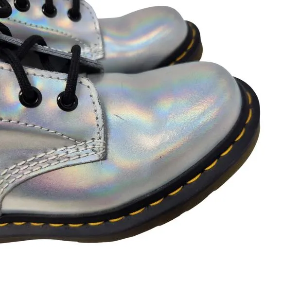 Dr. Martens 1460 Pascal Boots Lace Up Leather Combat Iced Metallic Silver Size 7