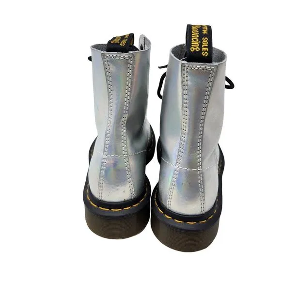 Dr. Martens 1460 Pascal Boots Lace Up Leather Combat Iced Metallic Silver Size 7