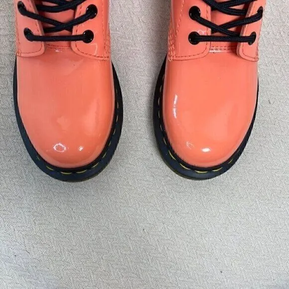 Dr. Martens 1460 Women Patent Leather Combat Boot Size 7 Coral  Lace-Up Platform