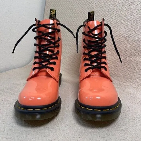 Dr. Martens 1460 Women Patent Leather Combat Boot Size 7 Coral  Lace-Up Platform