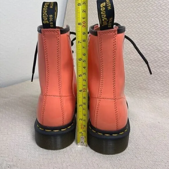 Dr. Martens 1460 Women Patent Leather Combat Boot Size 7 Coral  Lace-Up Platform