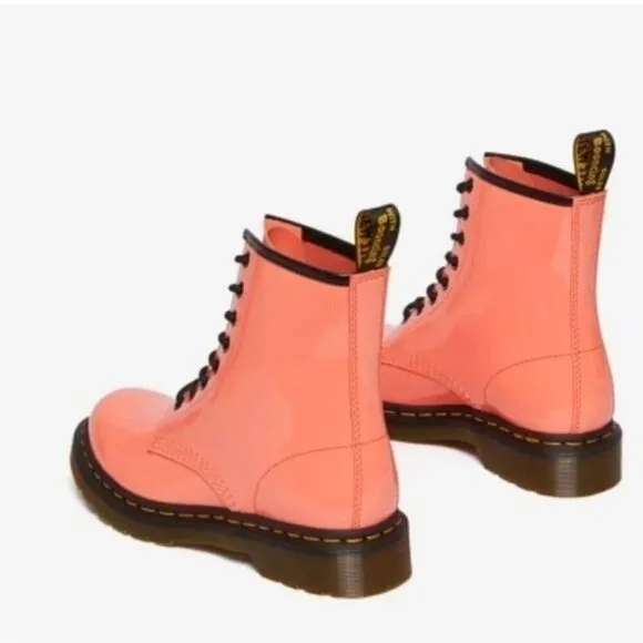 Dr. Martens 1460 Women Patent Leather Combat Boot Size 7 Coral  Lace-Up Platform