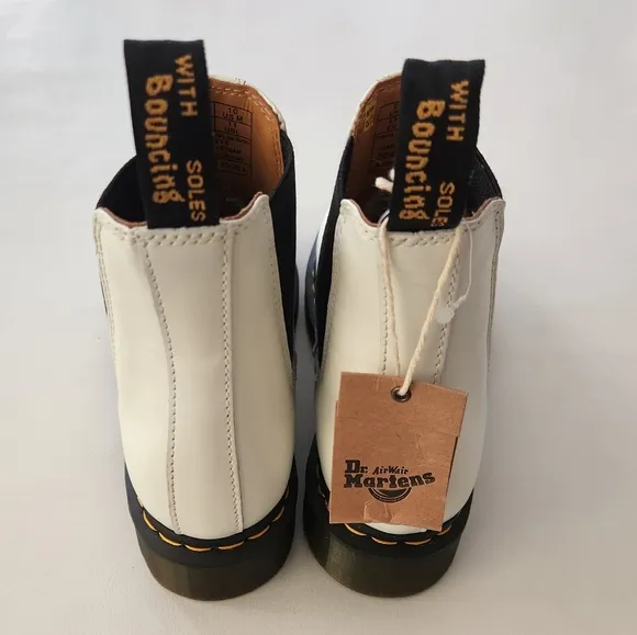Dr. Martens 2976 yellow stitching smooth white leather Chelsea Boots