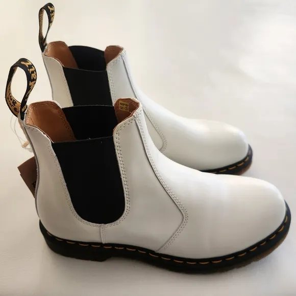 Dr. Martens 2976 yellow stitching smooth white leather Chelsea Boots