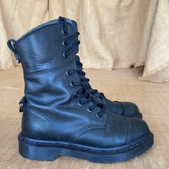 Dr Martens Aimilita Black Leather 9 Eye Fold over Combat Boots