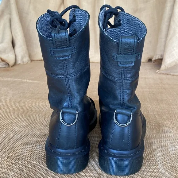 Dr Martens Aimilita Black Leather 9 Eye Fold over Combat Boots