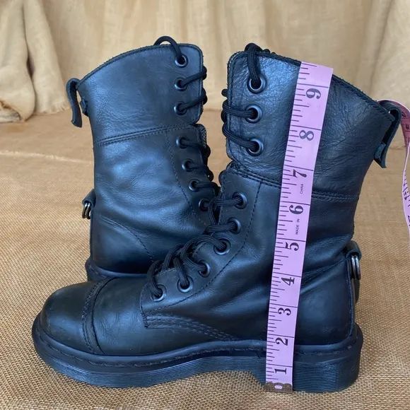 Dr Martens Aimilita Black Leather 9 Eye Fold over Combat Boots