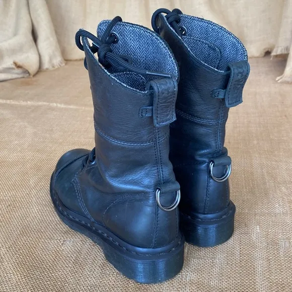 Dr Martens Aimilita Black Leather 9 Eye Fold over Combat Boots