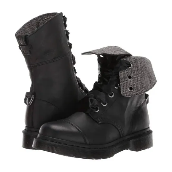 Dr Martens Aimilita Black Leather 9 Eye Fold over Combat Boots