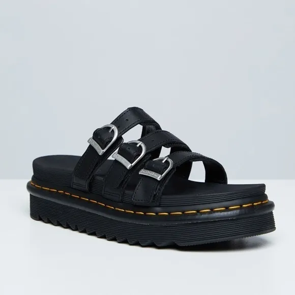 Dr. Martens BLAIRE LEATHER SLIDE SANDALS black hydro leather size 7 women’s