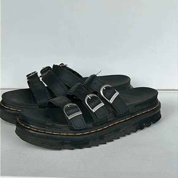 Dr. Martens BLAIRE LEATHER SLIDE SANDALS black hydro leather size 7 women’s