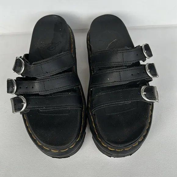 Dr. Martens BLAIRE LEATHER SLIDE SANDALS black hydro leather size 7 women’s