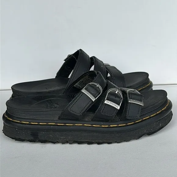 Dr. Martens BLAIRE LEATHER SLIDE SANDALS black hydro leather size 7 women’s