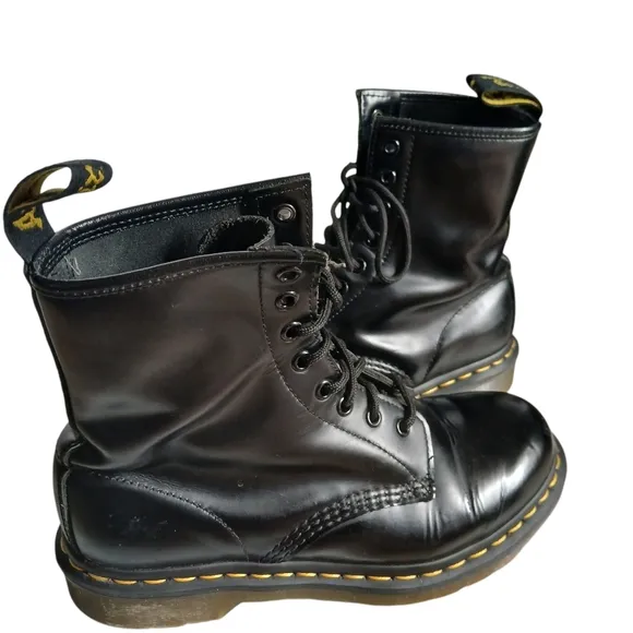 Dr. Martens Boots Leather Upper Heel Pull 1460 Black Leather 8 Eye Women's