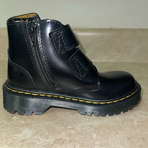 Dr. Martens Devon Bex Leather Platform Ankle Boots Toddler Girls 11c Black New