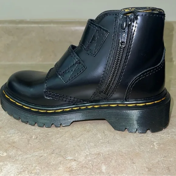 Dr. Martens Devon Bex Leather Platform Ankle Boots Toddler Girls 11c Black New