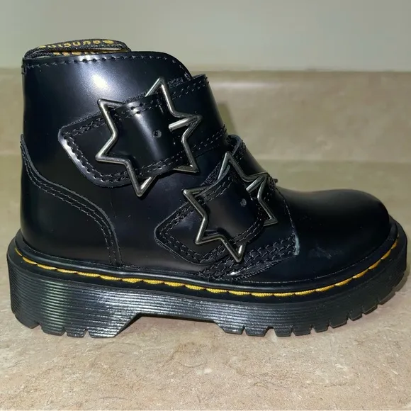 Dr. Martens Devon Bex Leather Platform Ankle Boots Toddler Girls 11c Black New