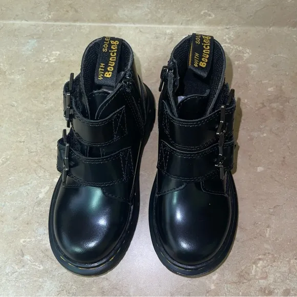 Dr. Martens Devon Bex Leather Platform Ankle Boots Toddler Girls 11c Black New